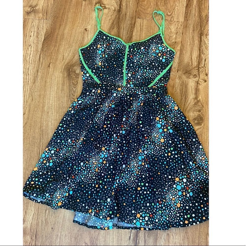 Cooperative Urban Outfitters black/green geometric pattern sleeveless dress